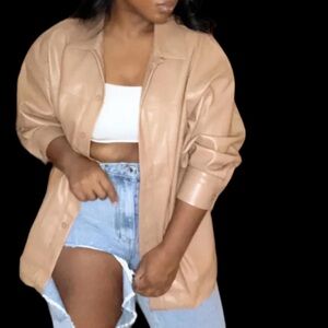 Tan faux fur shacket